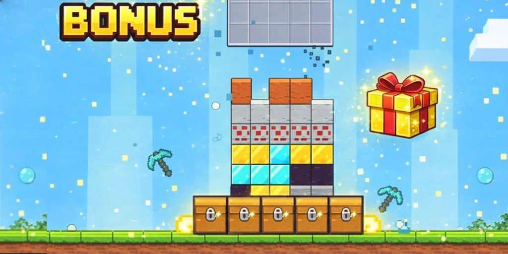 Juego Mine Drop con texto bonus y regalo con efectos de ganancias - MineDrop Bonus exclusivo