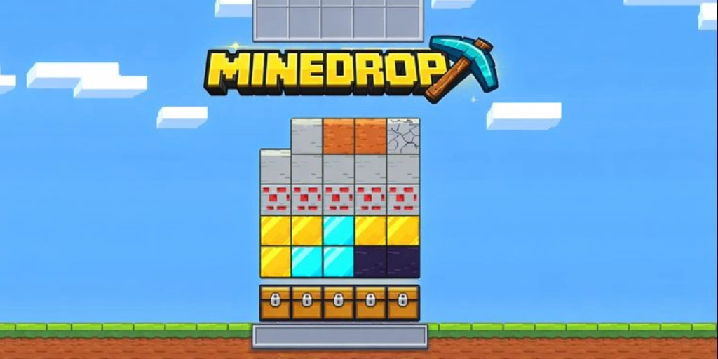 Inicio de juego Mine Drop con logo - Cómo empezar a jugar MineDrop